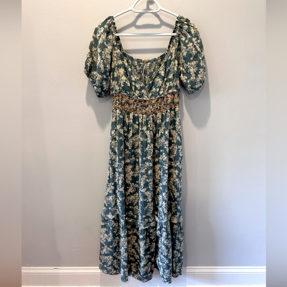 Free People Ellie Printed Maxi Dress Floral Green & Orange Small NWOT